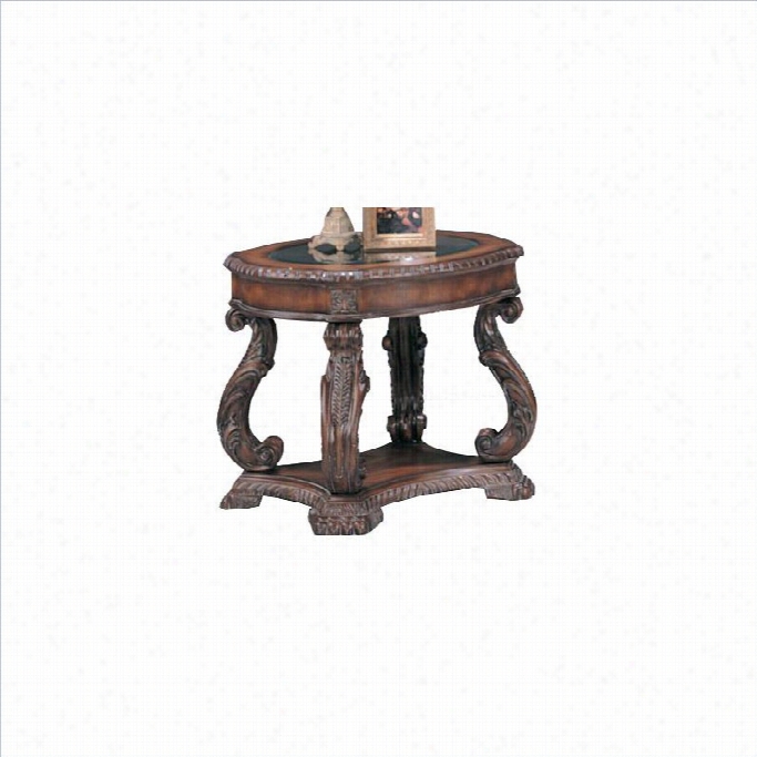 Coaster Doyle Traditional Oval Endd Table With Glass Inlay Top