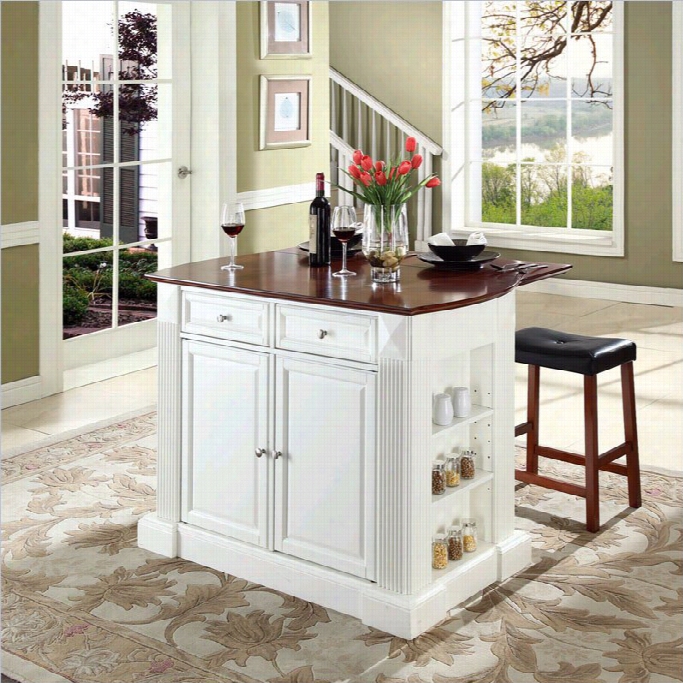 Crosely Furniture Coventry Cease Leaf Breakfast Bar Kitchen Island With Stools In Pale