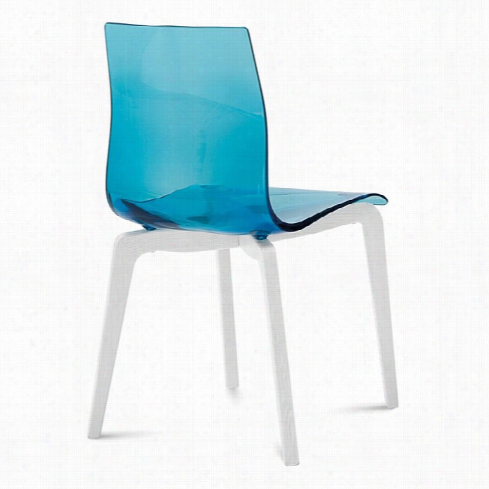 Domitalia Ge L-l Dining Chair In Transparent Blue With White  Legs