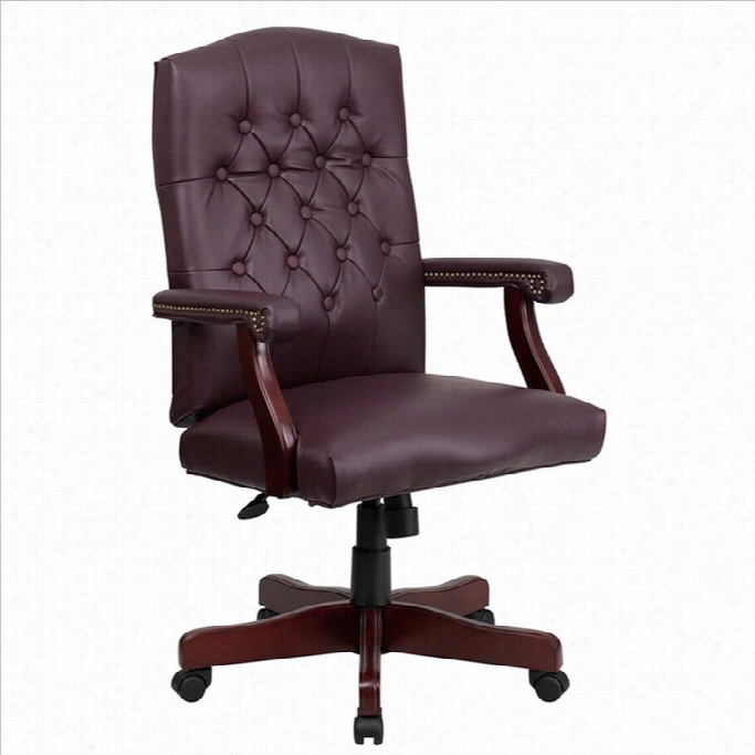 Flash Fufniture Martha Washington Leather Swivel Office Chair In Burgundy