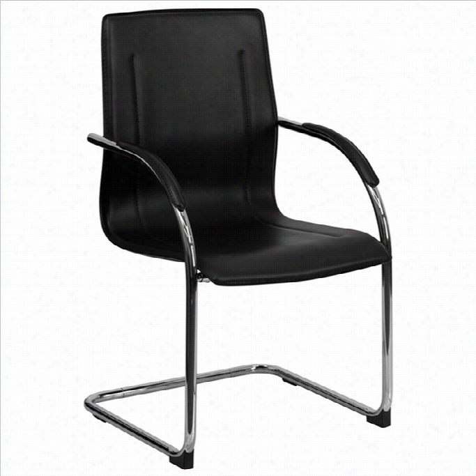 Flash Furniture Side Guest Chair In Black With Chrome Sled Bse