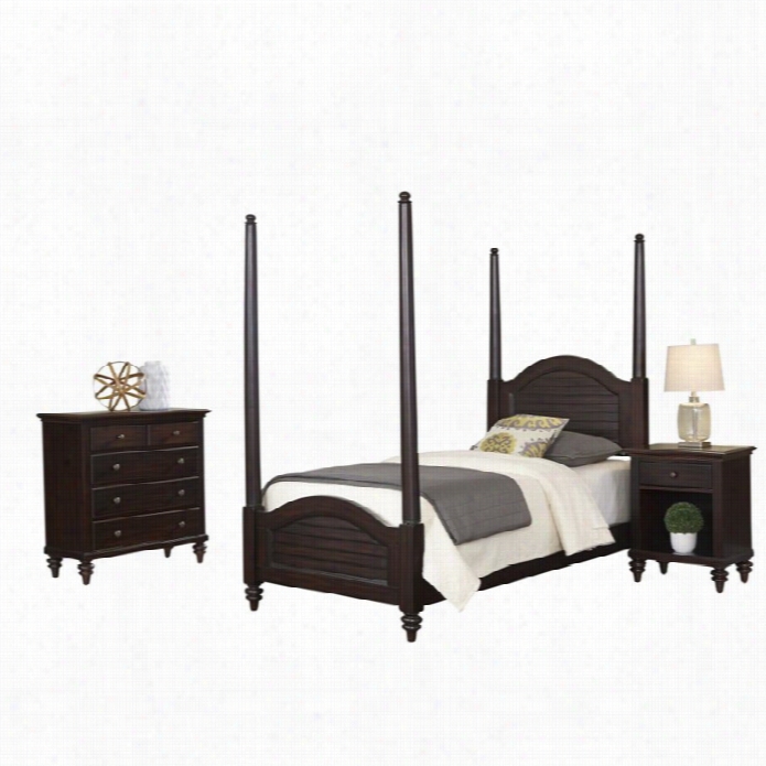 Home Styles Bermuda 3 Pice Wood Twin Poster Bedroom Set In Espresso