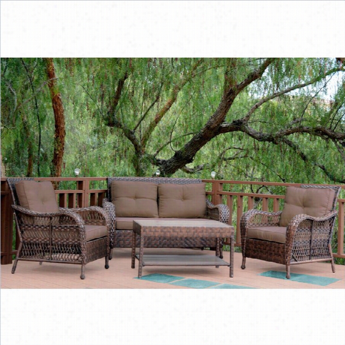 Jeco 4pc Cromwell Wicker Conversation Set In Espresso With Br Own Cushions