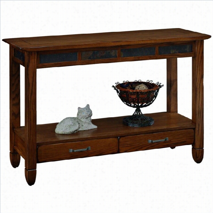 Leick Furniture Slaatestone Storage Console Tablein Rustic Oak