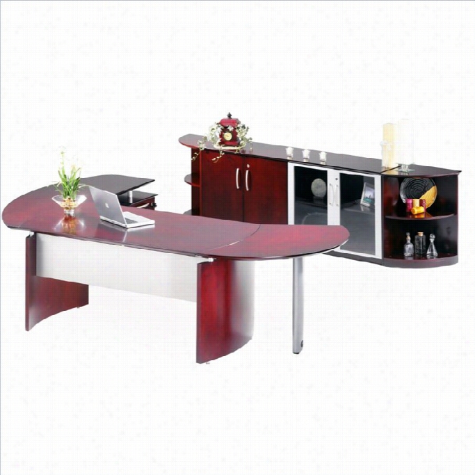 Mayline Napoli 722 Desk Set With 2  Curved Extensions In Sierra Cherr