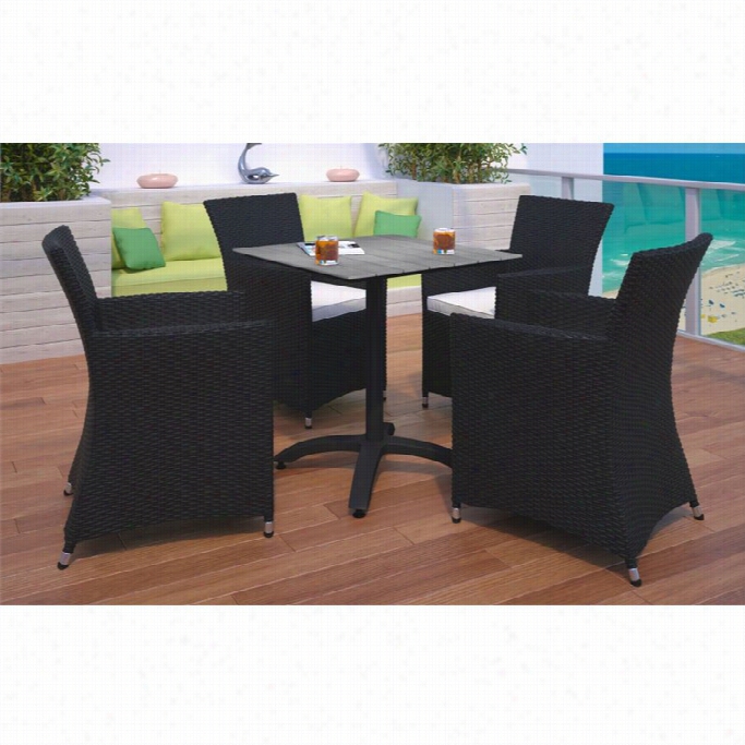 Modway Jun Ction 5 Piece Outdoor Patio Dining Set In Brosn And Happy