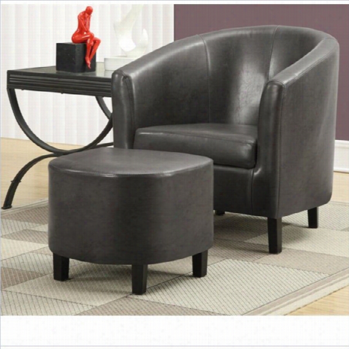 Monarch Faux Leather Accent Club Barrel Arm Chair And Ottoman In Gray