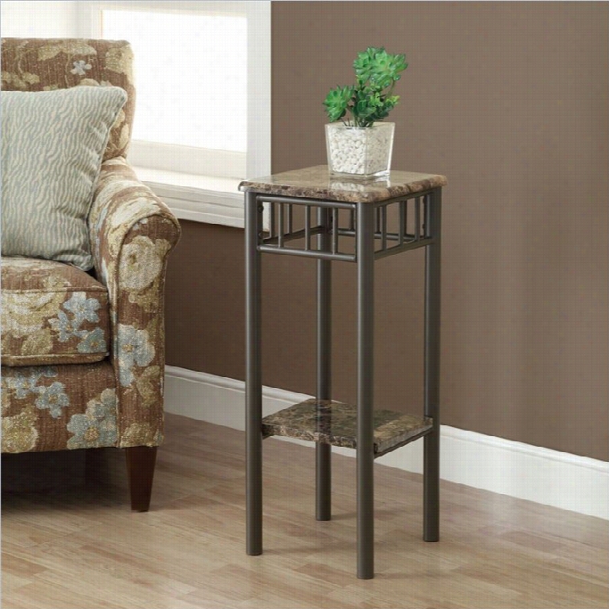 Sovereign Metal Plant Stand In Cappuccino Marble And Bronze