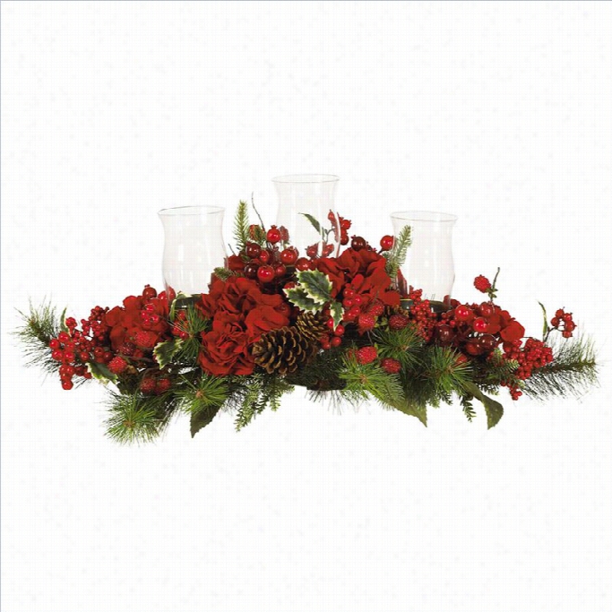 Nearlly Natural Hydrangea Holiday Candleabrum In Red And Green
