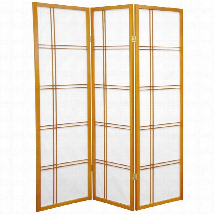 Oriental Furniture 5' Tall Shoji Screen With 3 Panel In Honey