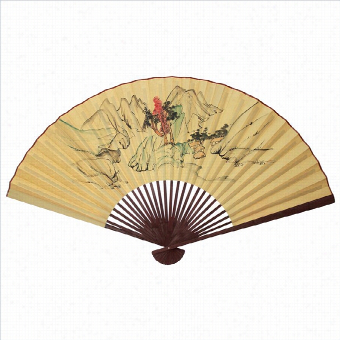 Oriental Arg E Mounta In Scene Fan Wall Decor In Beige And Tan