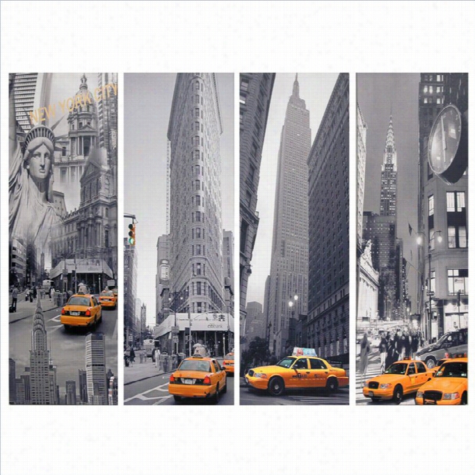 Oriental New York Taxi Canvas Wall Art In Multicolor (set Of 4 )