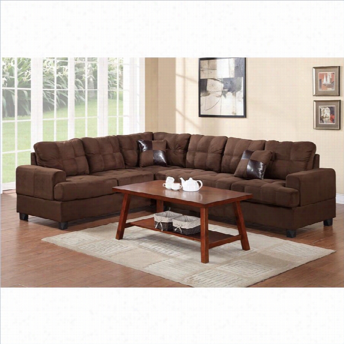 Poundex Bobkona L Eo 2  Piece Reversible Sectional Sofa In Chocolate