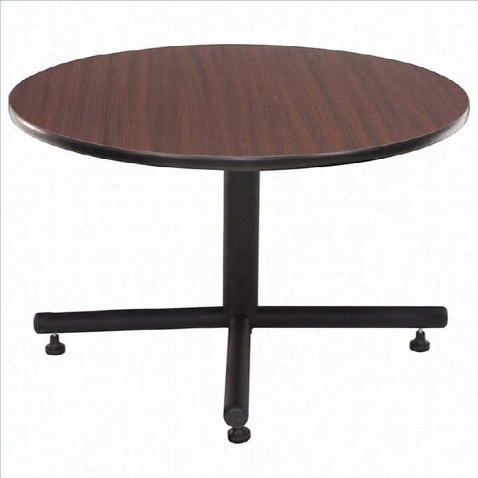 Regecny Round Lunchrpom Table With Metal Kobe X Base In Mahogany-48
