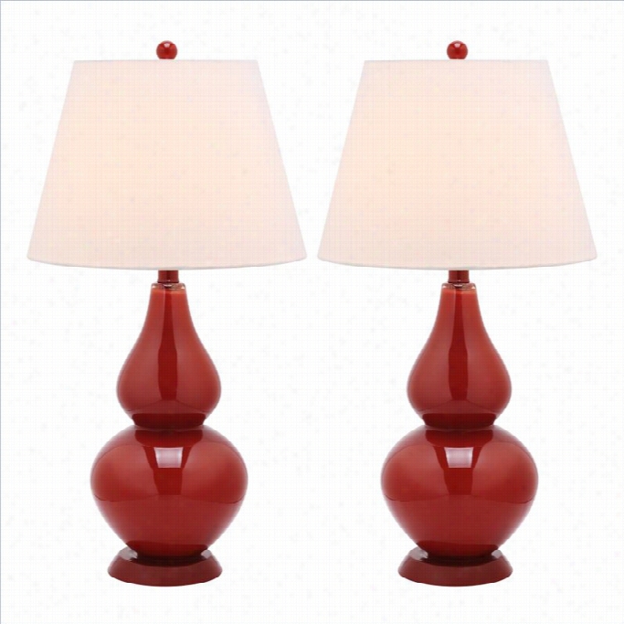 Safavieh Cybil Glass Double Gourd Lamp In Chinese Red (set Of 2)