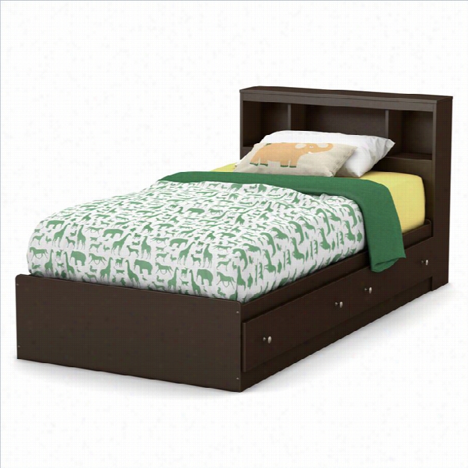 South Shore Litcih Mates Bed With Bookcase Headboard In  Chocolate