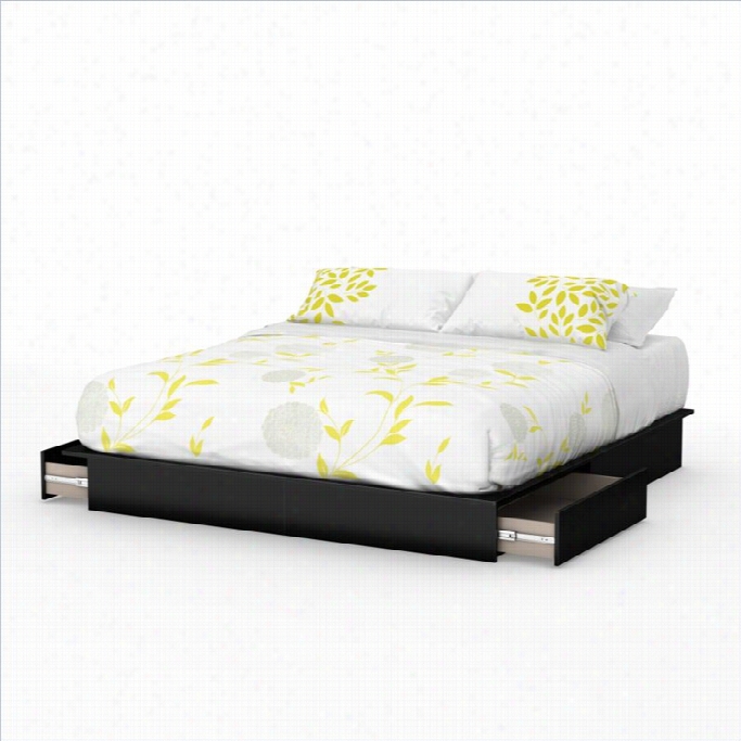 South Shore Step One King Platform Bed With Drawersin Pure Black