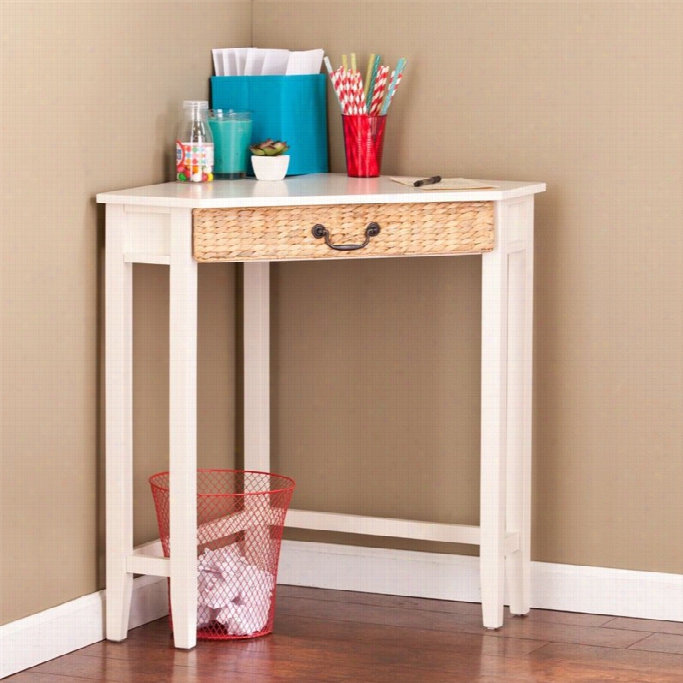 Southern Eenrprises Panama Corner Writing Desk In White