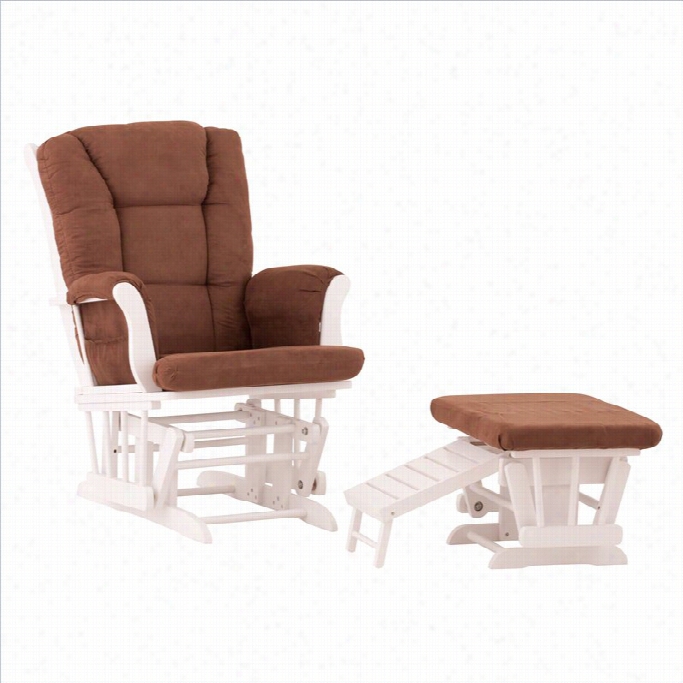 Status Movables Veneto Glider And Ottoman In White With Chocolate Cushions