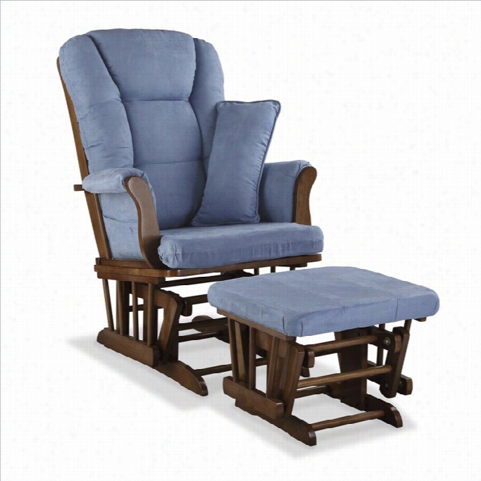 Stork Craft Tuscany Custom Glider And Ottomna In Dove Brown And Blue