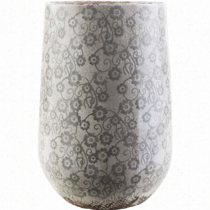 Surya Flors 17.9 X 12 Ceeramic Vase In Glossy Gray And Ttaupe