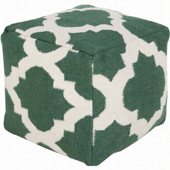 Surya Wool Cube Pouf Ottoman In Green