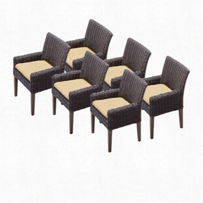 Tkc Venice Wicker Patio Arm Dining Chairs In Sesame (set Of 6)