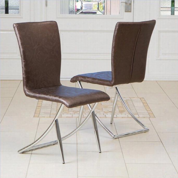 Trent Ho M Courtney Floral Modern Dining Chair  In Brown (set Of 2)