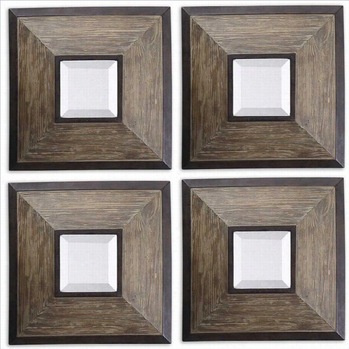 Uttermost Fendrel Squares Distressed Wood Mirror (set Of 4)