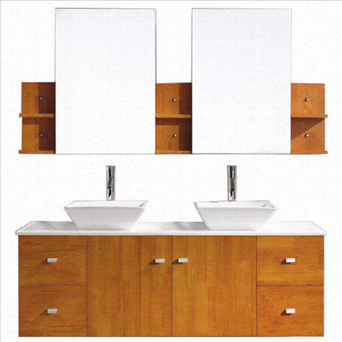 Virtu Usa Clarissa 611 White Stone Double Bathroom Vanity Arrange In Honey Oak