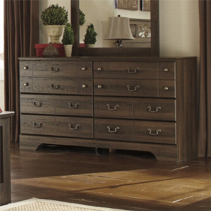 Ashley Allymore 6 Drawer Wood Double Dresser In Brown