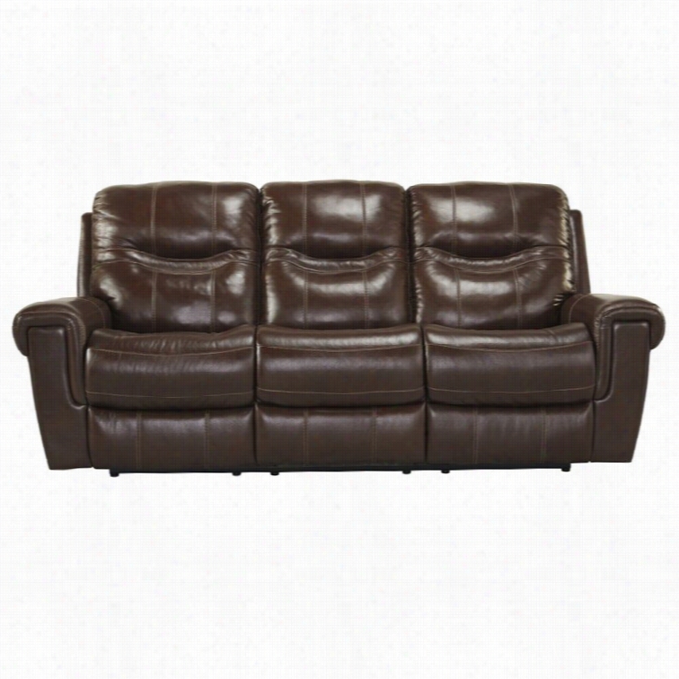 Ashley Furniture Casscoe Leather Leaning Couch  In Bark