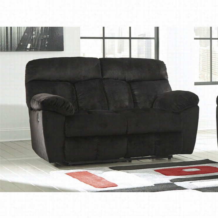 Ashley Saul Fabric Reclining Loveseat In Black