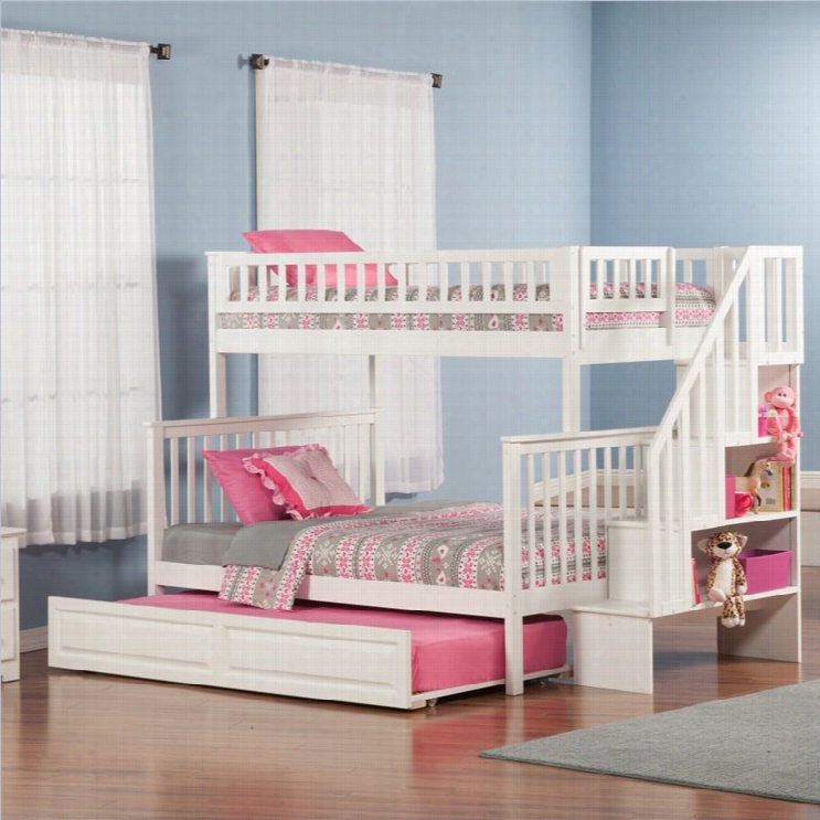 Atlnatic Furnitrue Woods Slat Bunk Bed Wiht Trundle Ebd In White-twin Over Twin