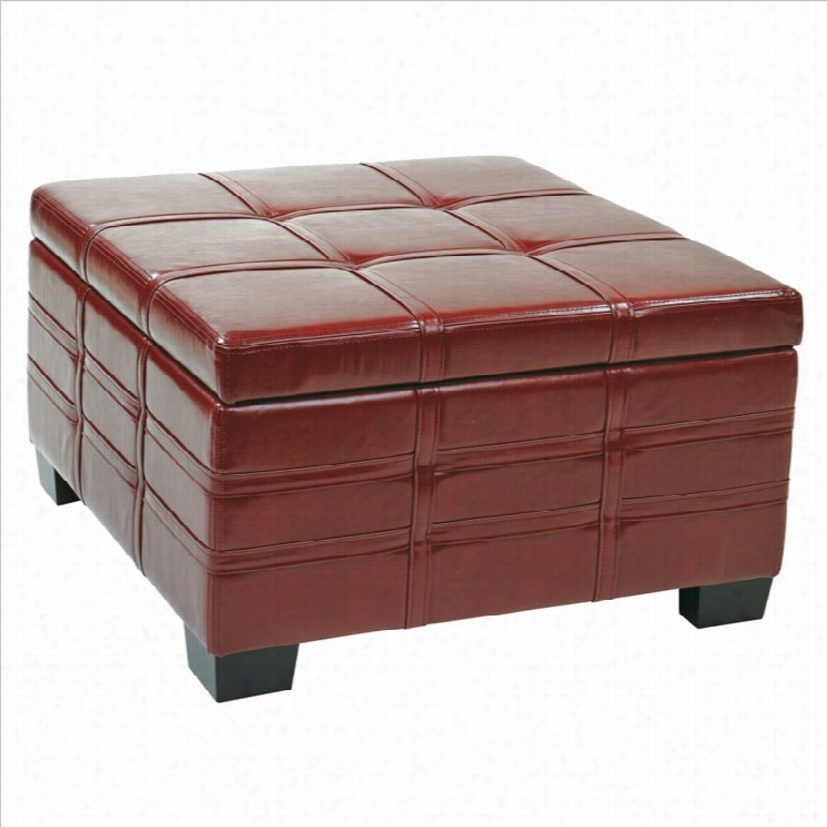 Avenue Six Detour Strap Ottoman With Tray In Crimson Red Leather