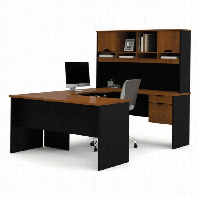 B Estar Innova U Shape Desk In Tuscany Brown And Black