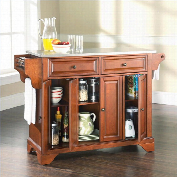 Crosley Furniture Lafayette Stainless Steel Predominate Kitchen Island In Classic Cherry Finish