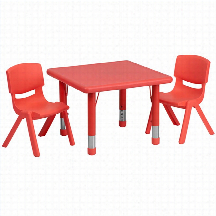 Flash Furniture 3 Piece Square Adjustable Activity Table Set In Red