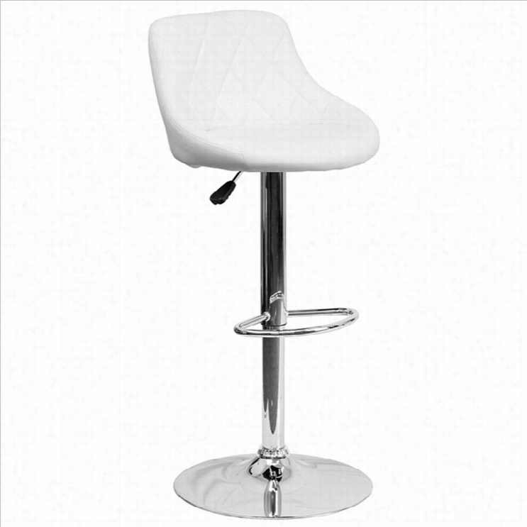 Flash Furniture Adjustable Qilted Ucket Seat Bar Stool In White