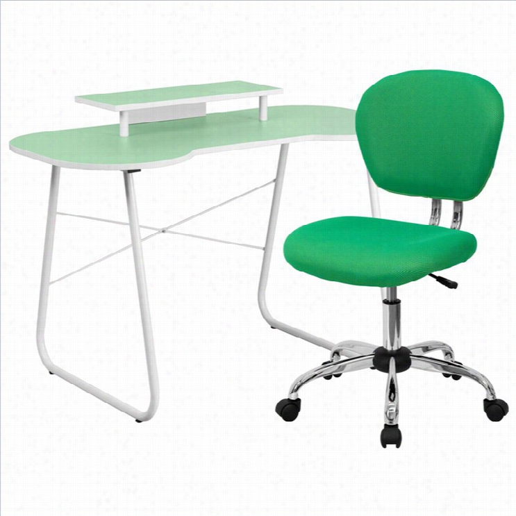 Flasb Furniture Computer Desk With Monito Rstand And Swivel Chair In Green