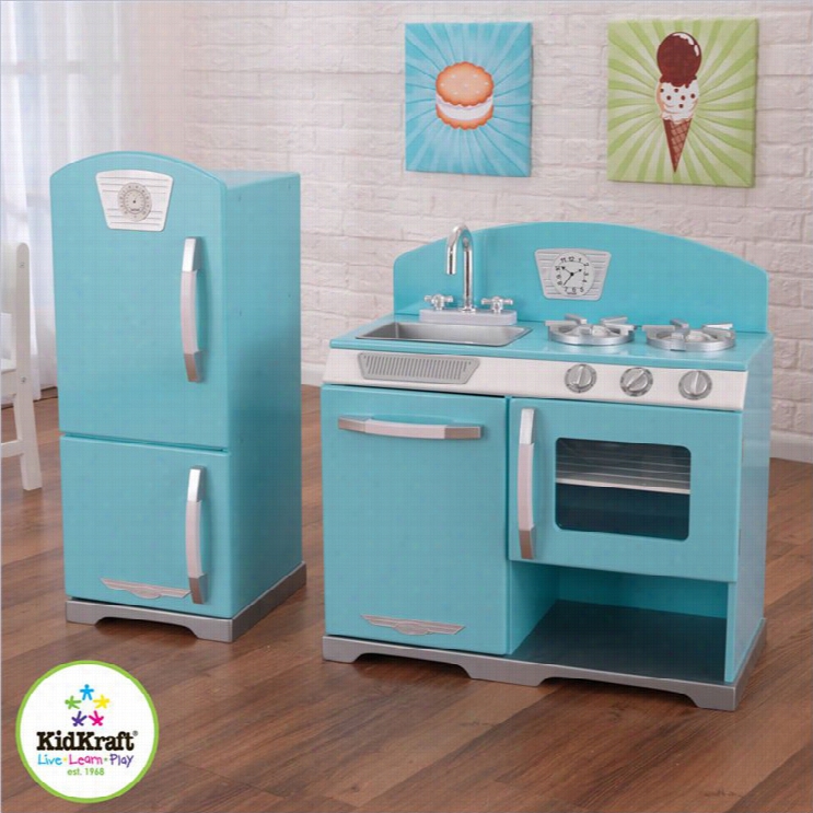 Kidkraft Blue Retro Kitchen &r Efrigerator