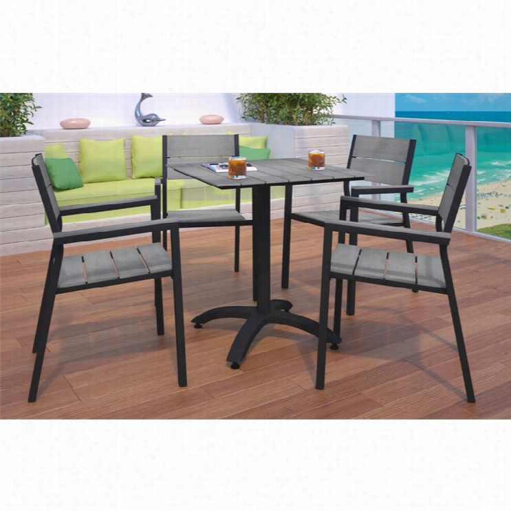 Modway Maine 5 Piece Outdoor Patio Dining Set In Brown And Gray