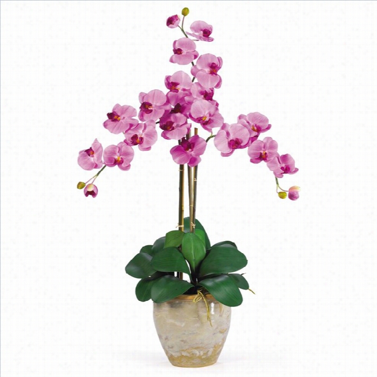 Nearly Natural Triple Phalaeno Psis Silk Orcid Flower Arrangement In Mauvee