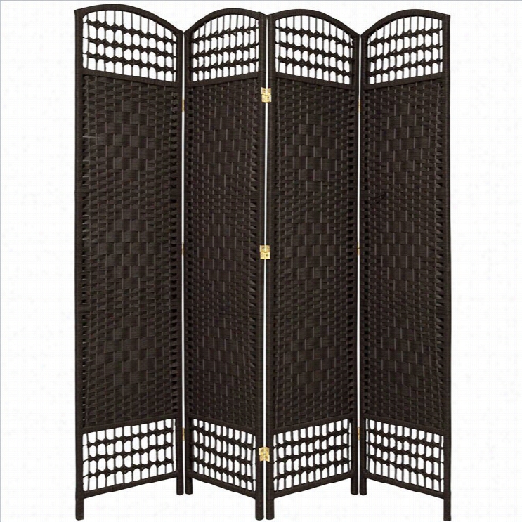 Oriental Furniure Four Panel Fiber Weave Rooom Divider  In  Black