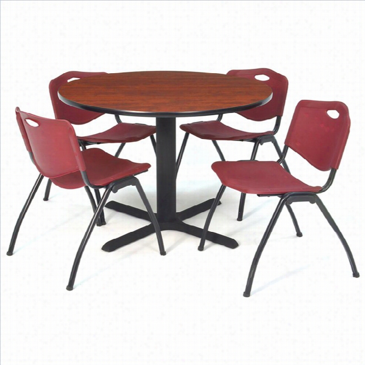 Regency Round Table With 4 M Stack Chairs In Cherry And Burgunfy-30