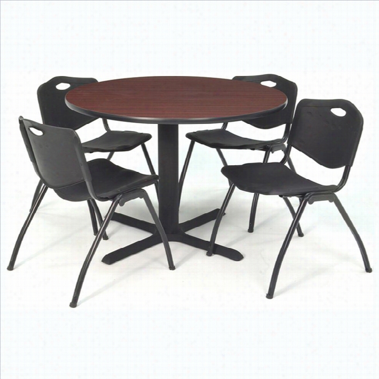 Regency Round Table With 4 M Stack Chairs In Mahogany And Black-30