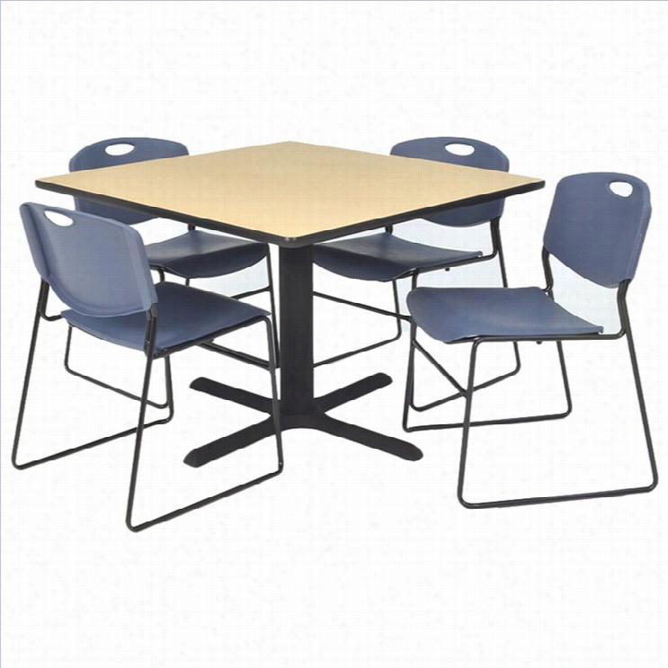 Regency Square Table With 4 Zeng Stack Chairrs In Eige And Blue-30