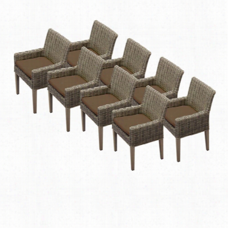 Tkc Cape Cod Wicker Patio Arm Dining Chairs In Cocoa (set Of 8)