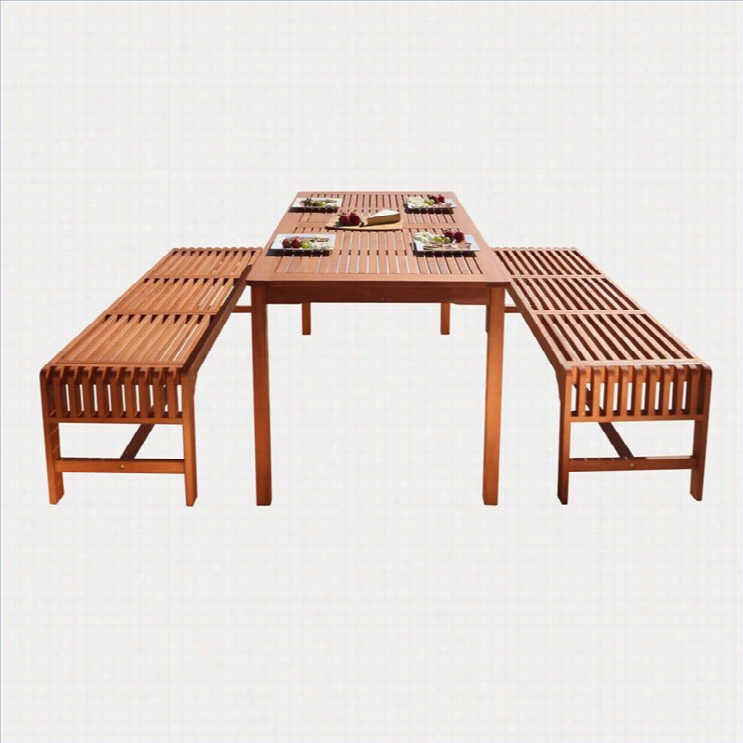 Vifah Malibu 3 Piece Wood Patio Dining Set