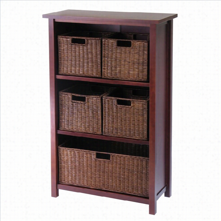 Winsome Milan 3 Shelf Storage Uniit Wiht 5 Wired Baskets In Antique Walnut